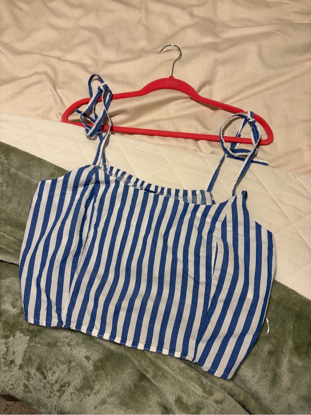 Old Navy Blue and White Striped Tie-Shoulder Crop Top
